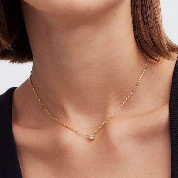 Madewell Demi Fine Cubic Zirconia Bezel Pendant Necklace 14K Gold - Picture 2 of 3